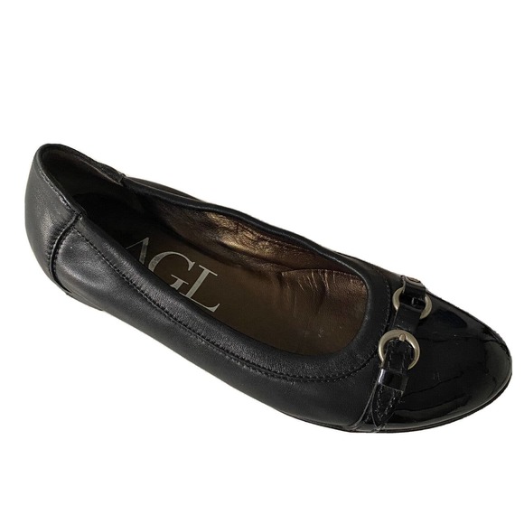 AGL Attilio Giusti Leombruni Icon Ballet Flat Patent Cap Toe Black Buckl… - Picture 1 of 6